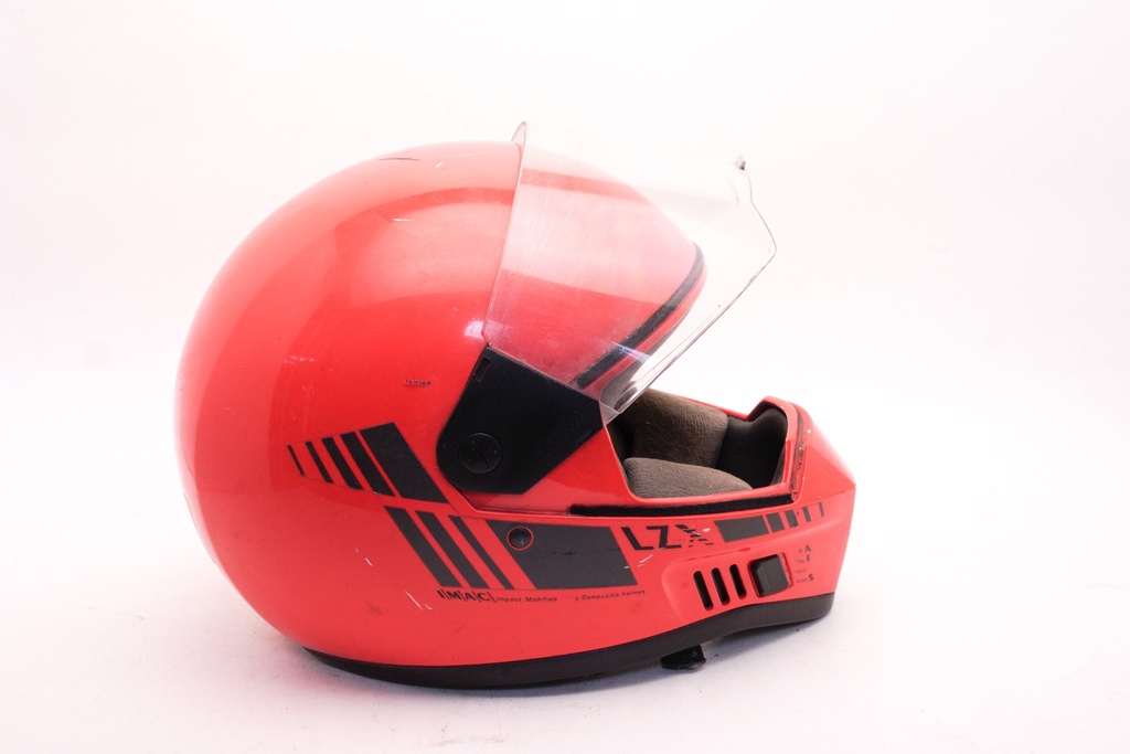 Red Futuristic Motorcycle Helmet with Visor and Graphic Details