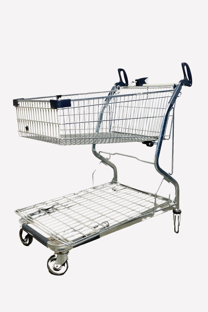 Industrial Flatbed Shopping Cart with Elevated Basket