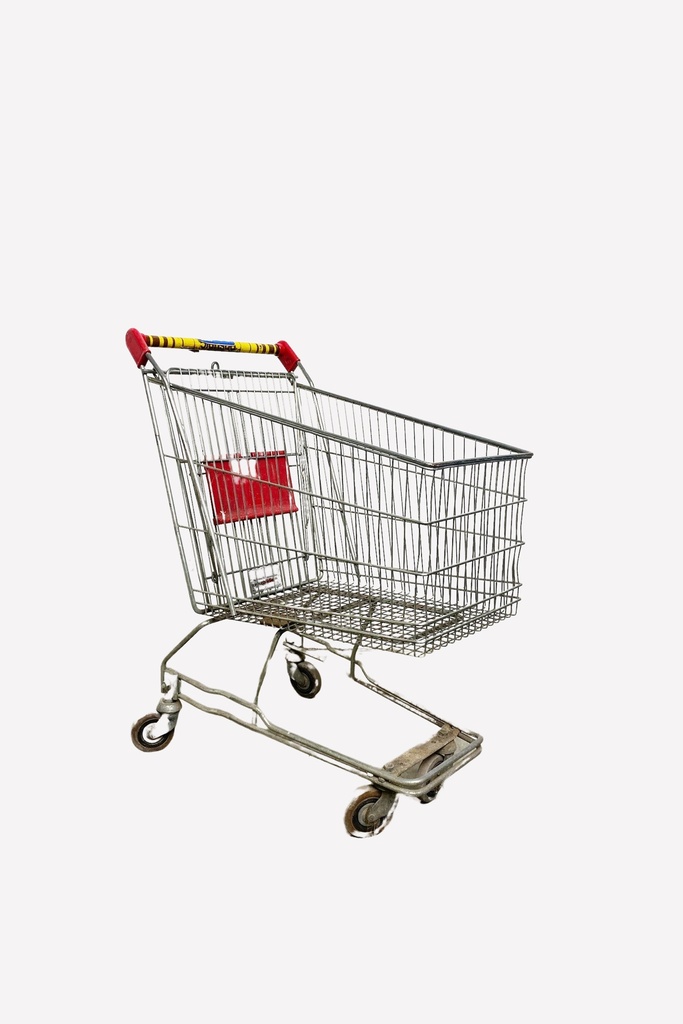Rustic Metal Shopping Cart on White Background
