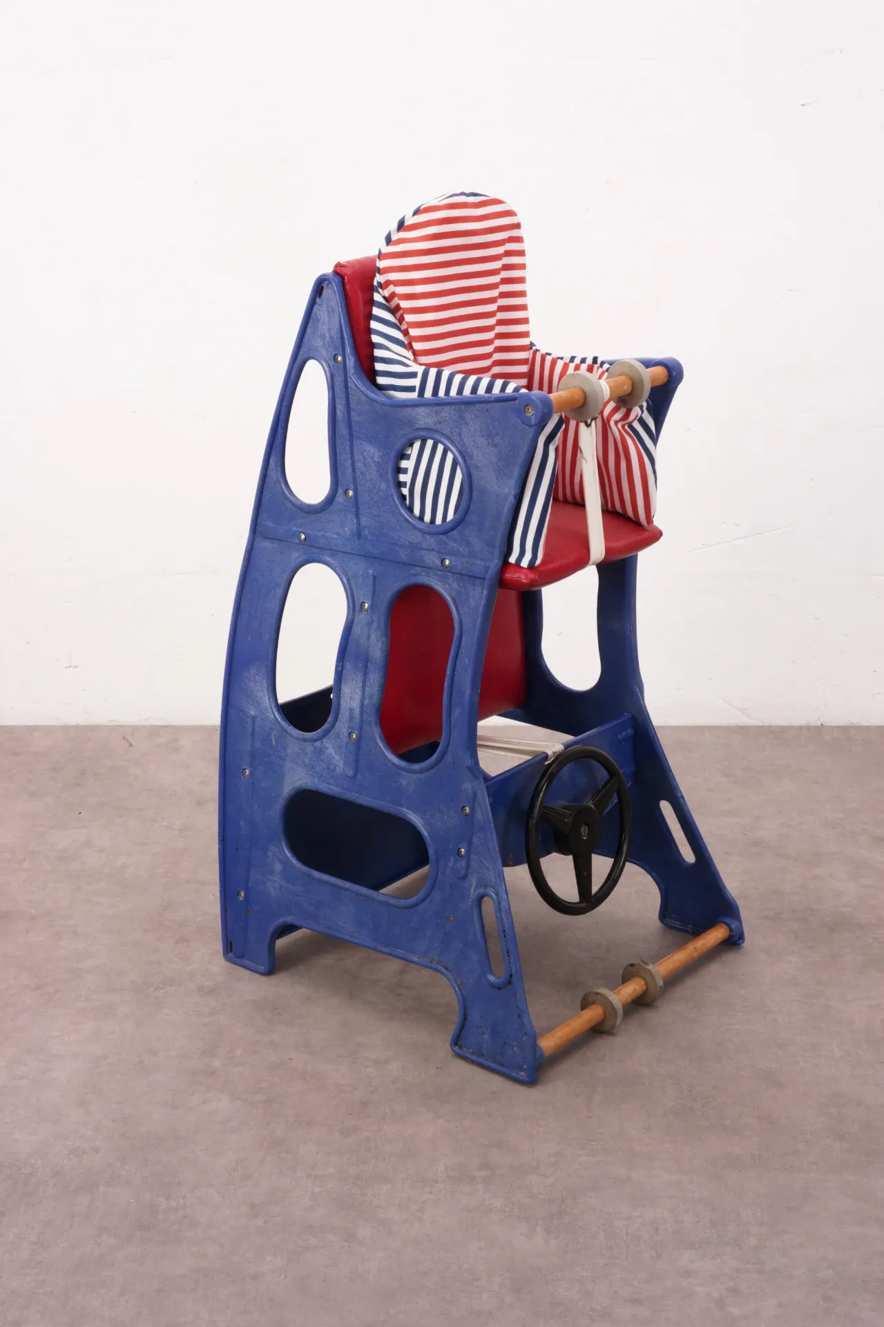 Retro Nautical-Themed Children's High Chair with Steering Wheel