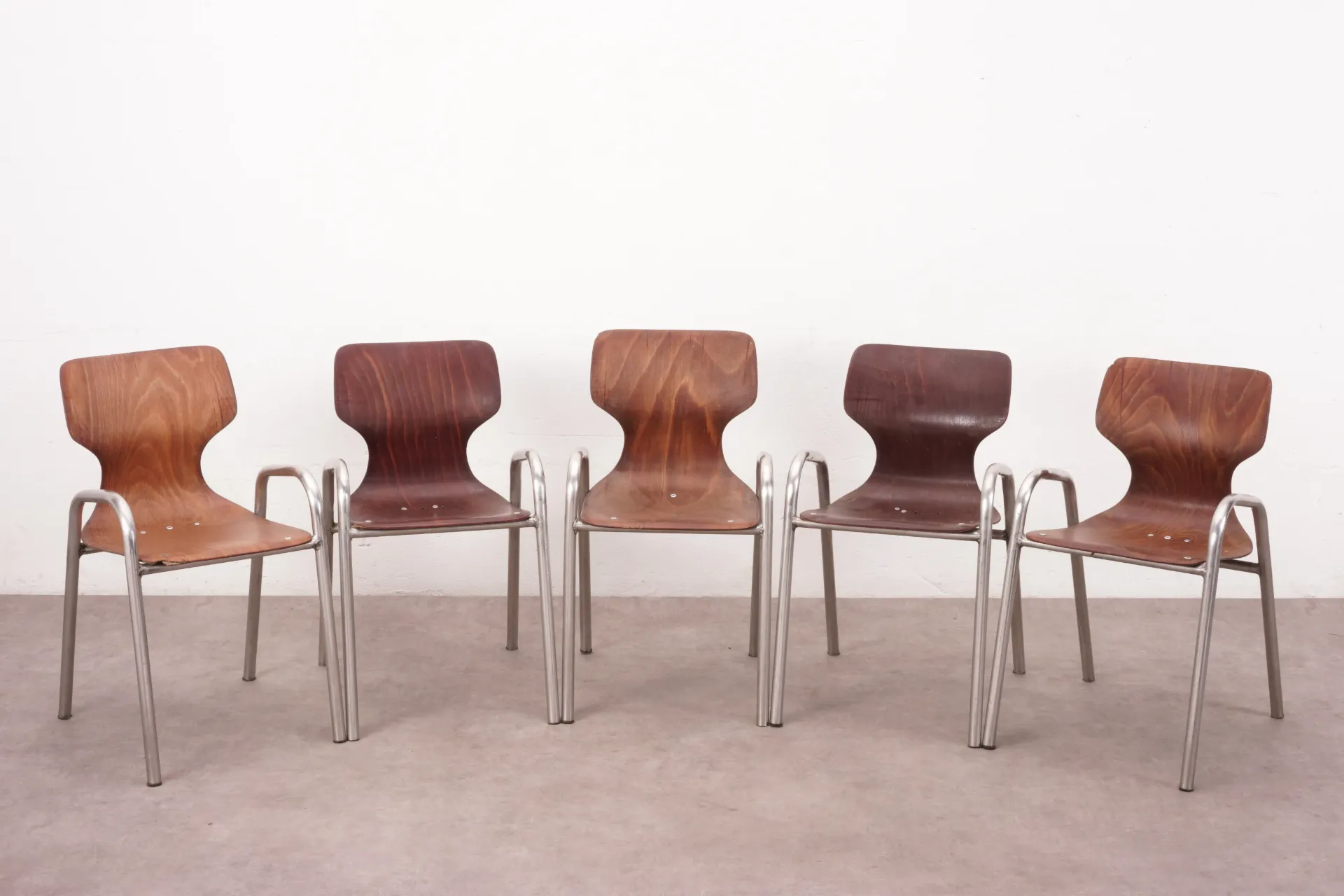 Mid-Century Modern Stacking School Chair with Metal Frame