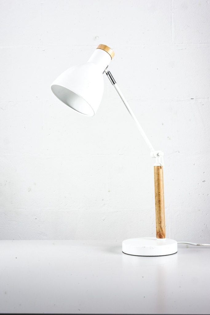 Modern White and Wood Desk Lamp