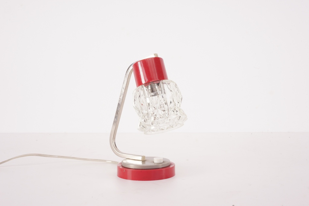 Mid-Century Red and Crystal Desk Lamp