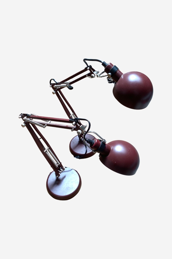 Vintage Burgundy Industrial Desk Lamps