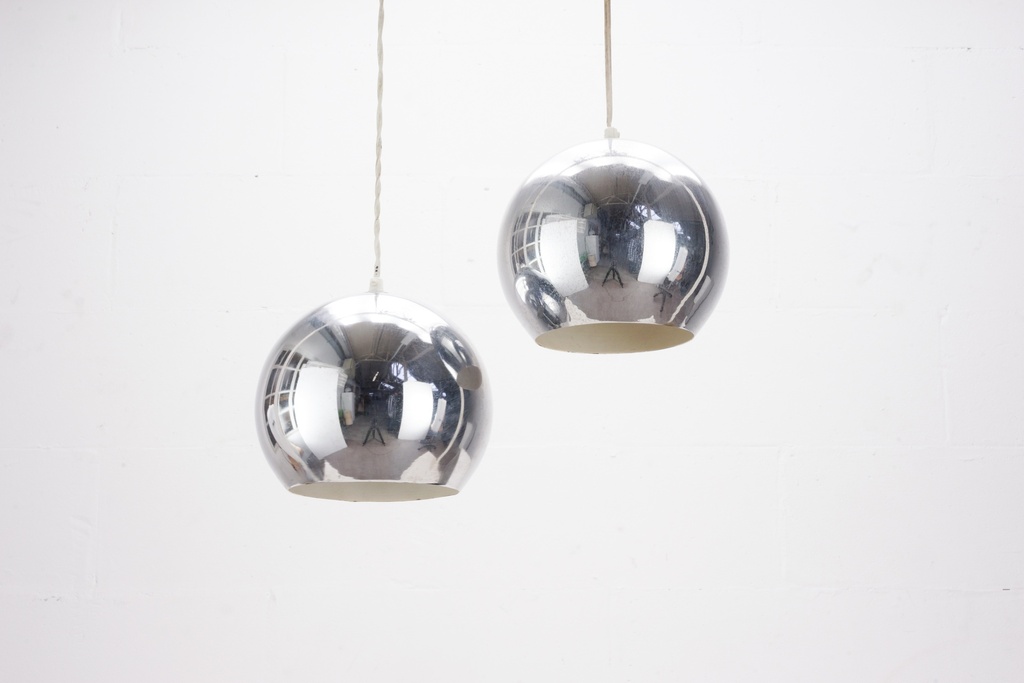 Pair of Modern Chrome Globe Pendant Lights