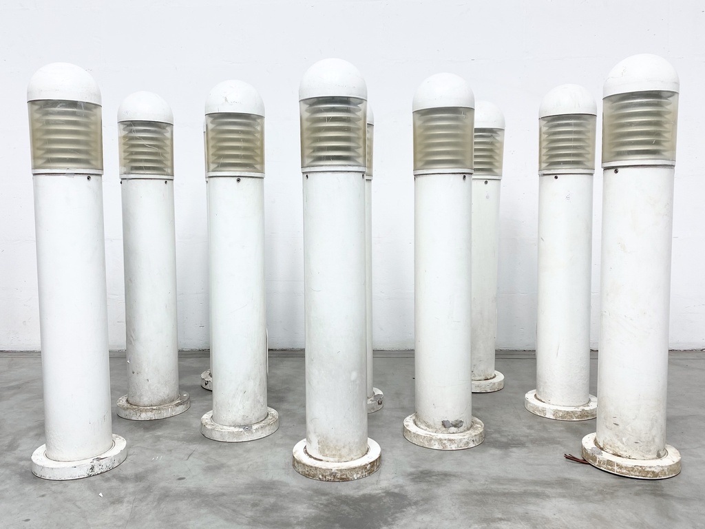White Industrial Bollard Lights Set of Nine