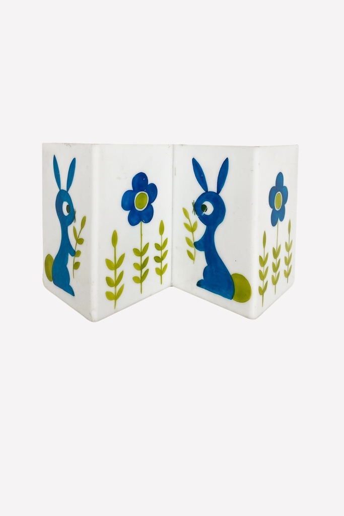 Mid-Century Blue Bunny and Flower Plastic Corner Lamp Shade