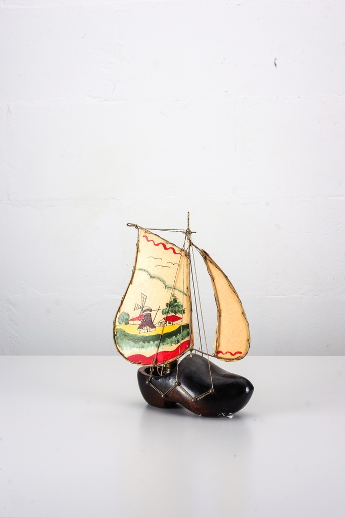 Dutch Wooden Shoe Sailboat with Painted Windmill Sails