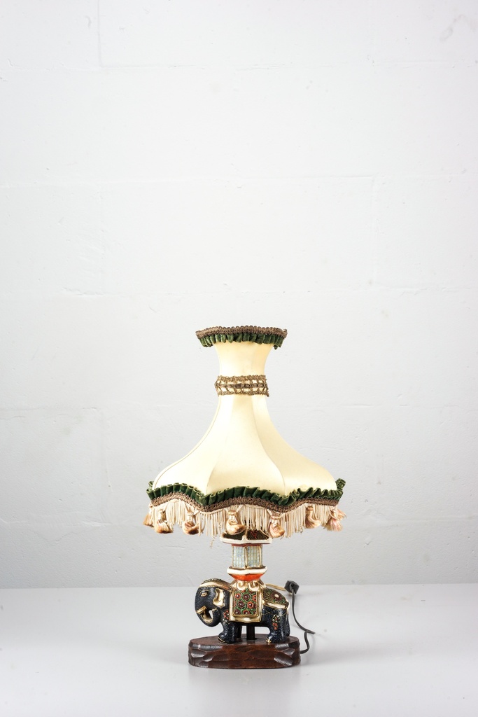 Vintage Elephant Base Table Lamp with Tassel Fringe Shade