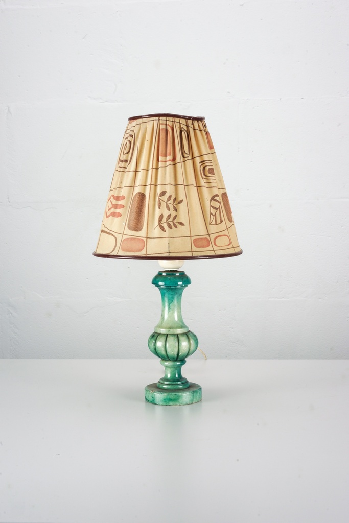 Retro Green Table Lamp with Geometric Print Shade