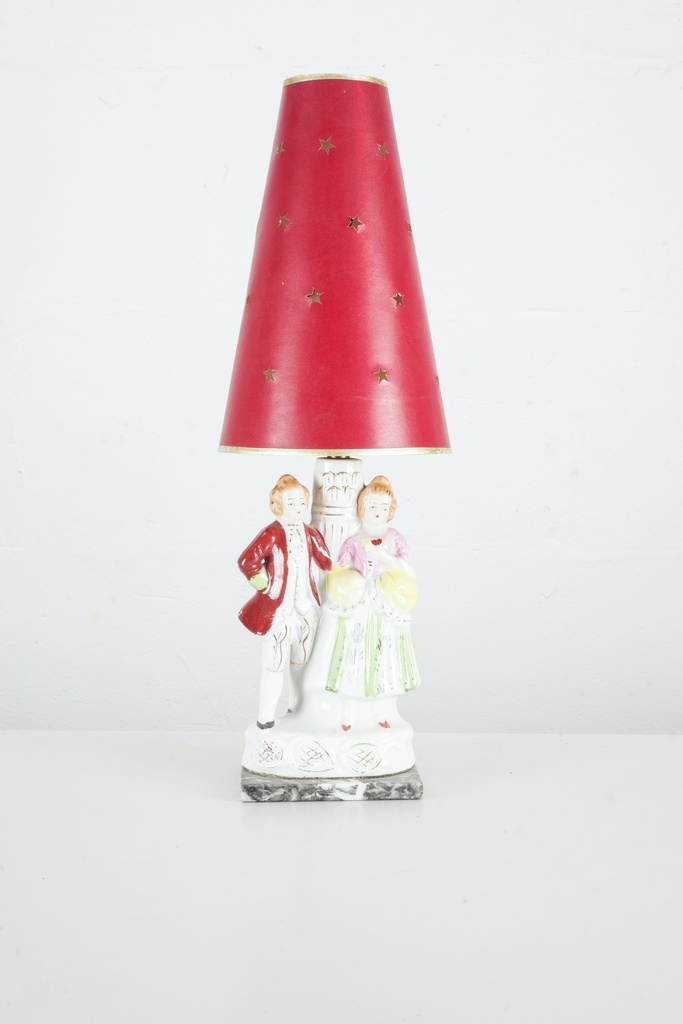 Victorian Couple Ceramic Lamp with Red Starry Shade