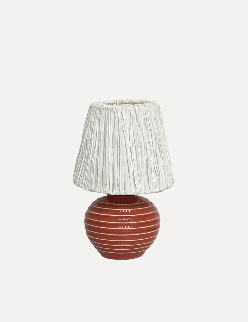 Textured White Shade on Ribbed Red Ceramic Table Lamp