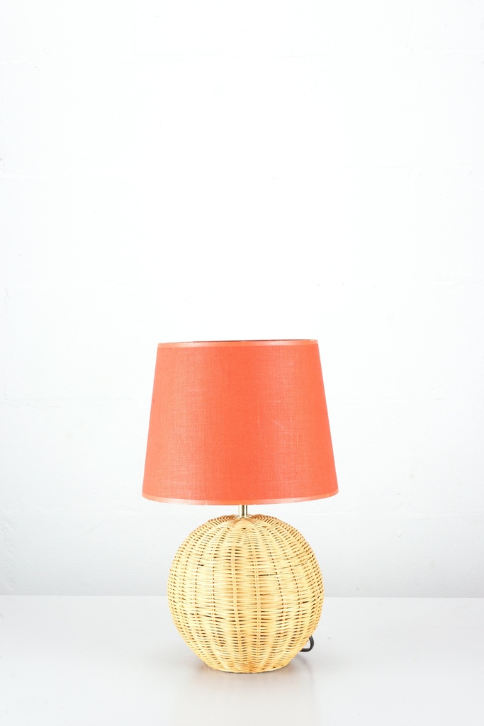 Woven Rattan Lamp with Coral Shade