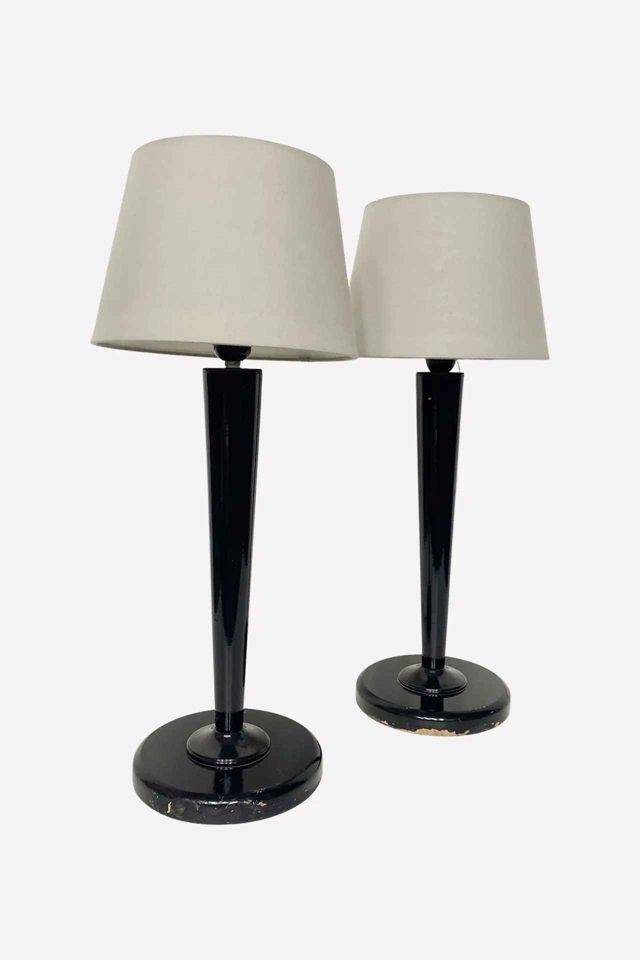 Art Deco Black Table Lamps with White Fabric Shades