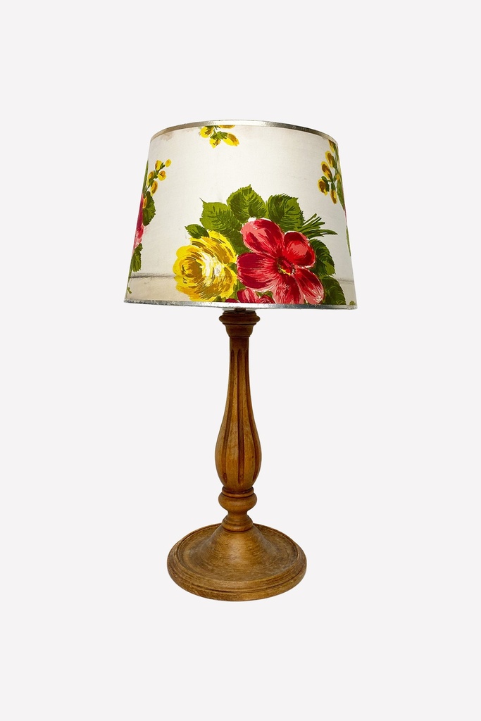Vintage Floral Lampshade with Wooden Base