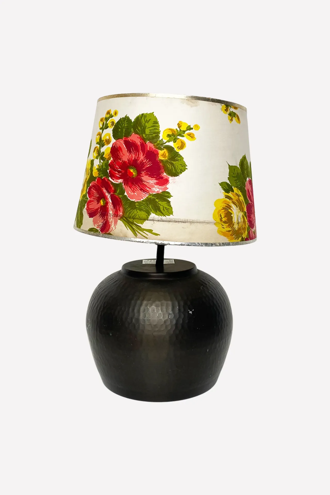 Floral Charm Black Hammered Table Lamp