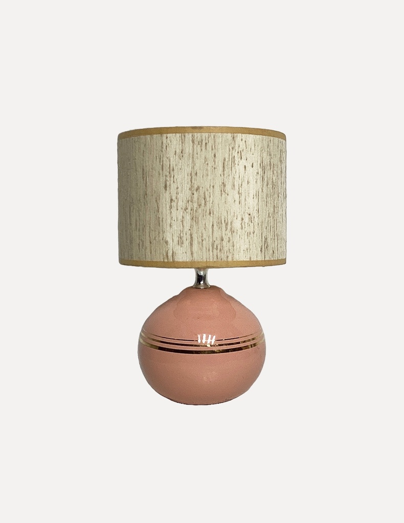 Retro Peach Sphere Table Lamp with Gold Accents
