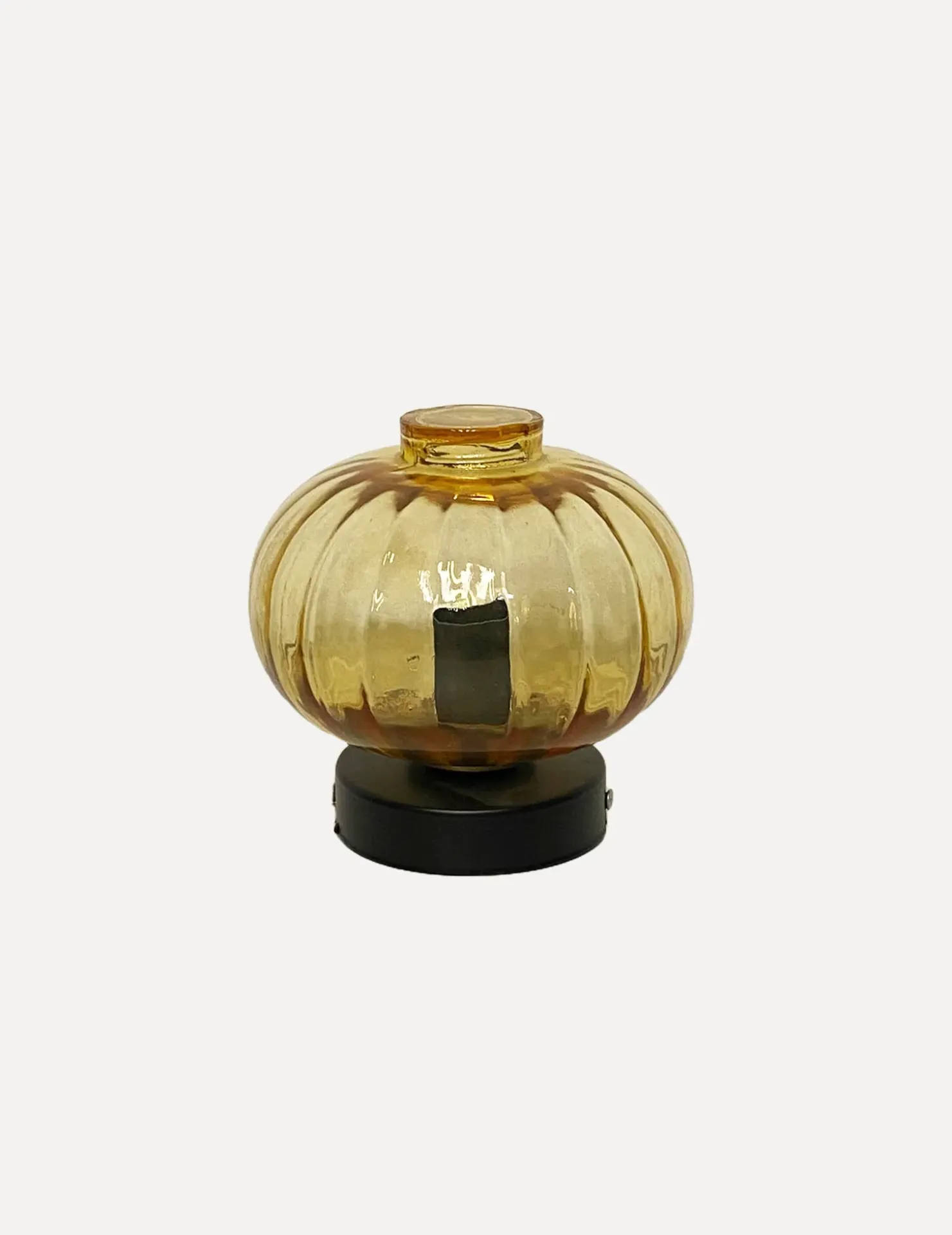 Amber Ribbed Glass Lamp Finial on Black Base