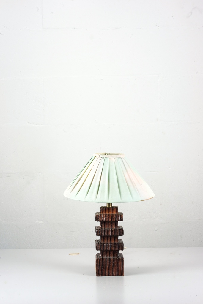 Vintage Wood Stack Table Lamp with Pleated Mint Green Shade