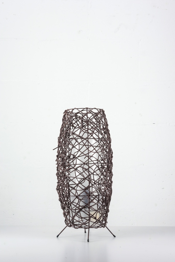 Rustic Woven Wire Lantern on Metal Tripod Base