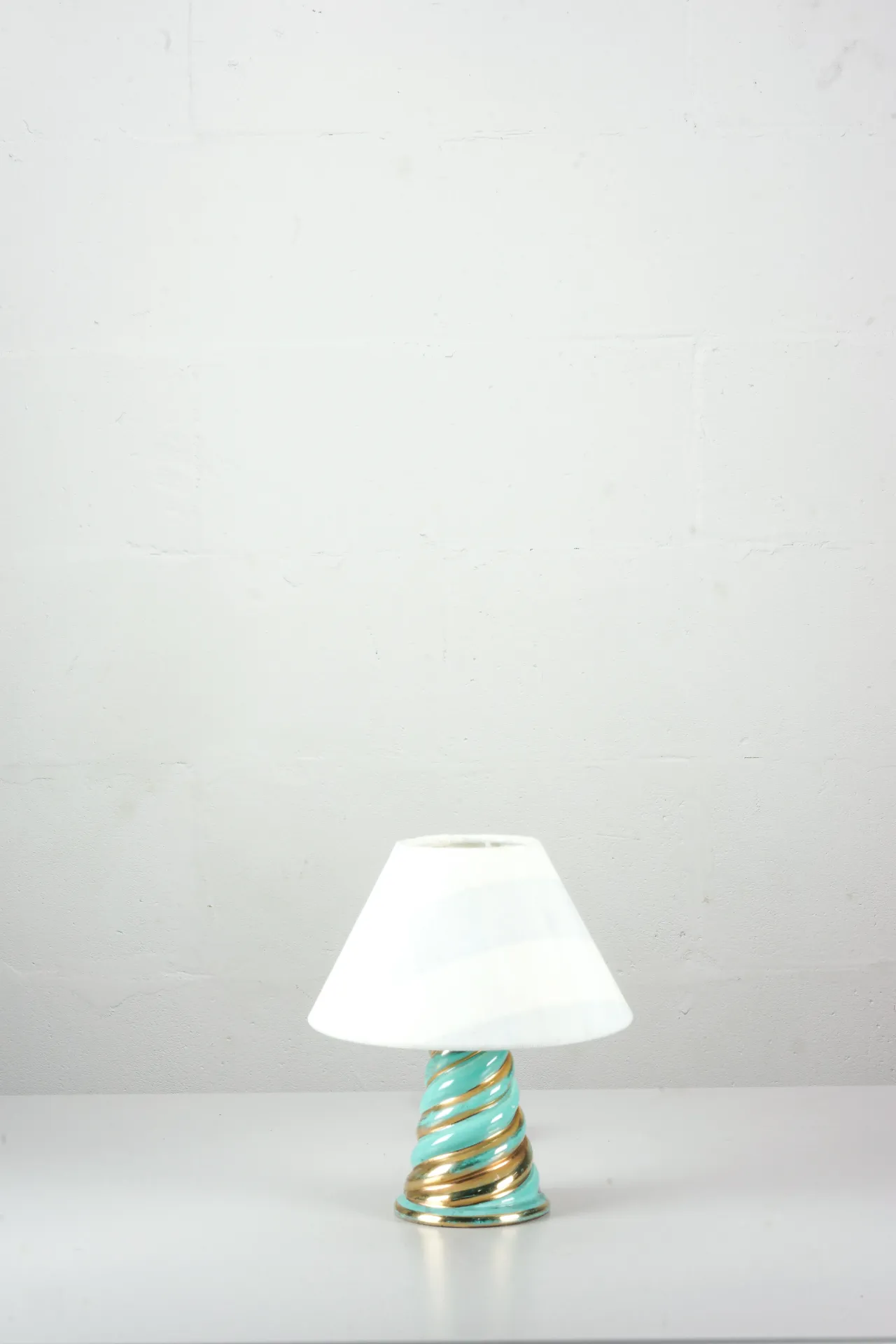 Aqua and Gold Swirl Table Lamp with White Shade