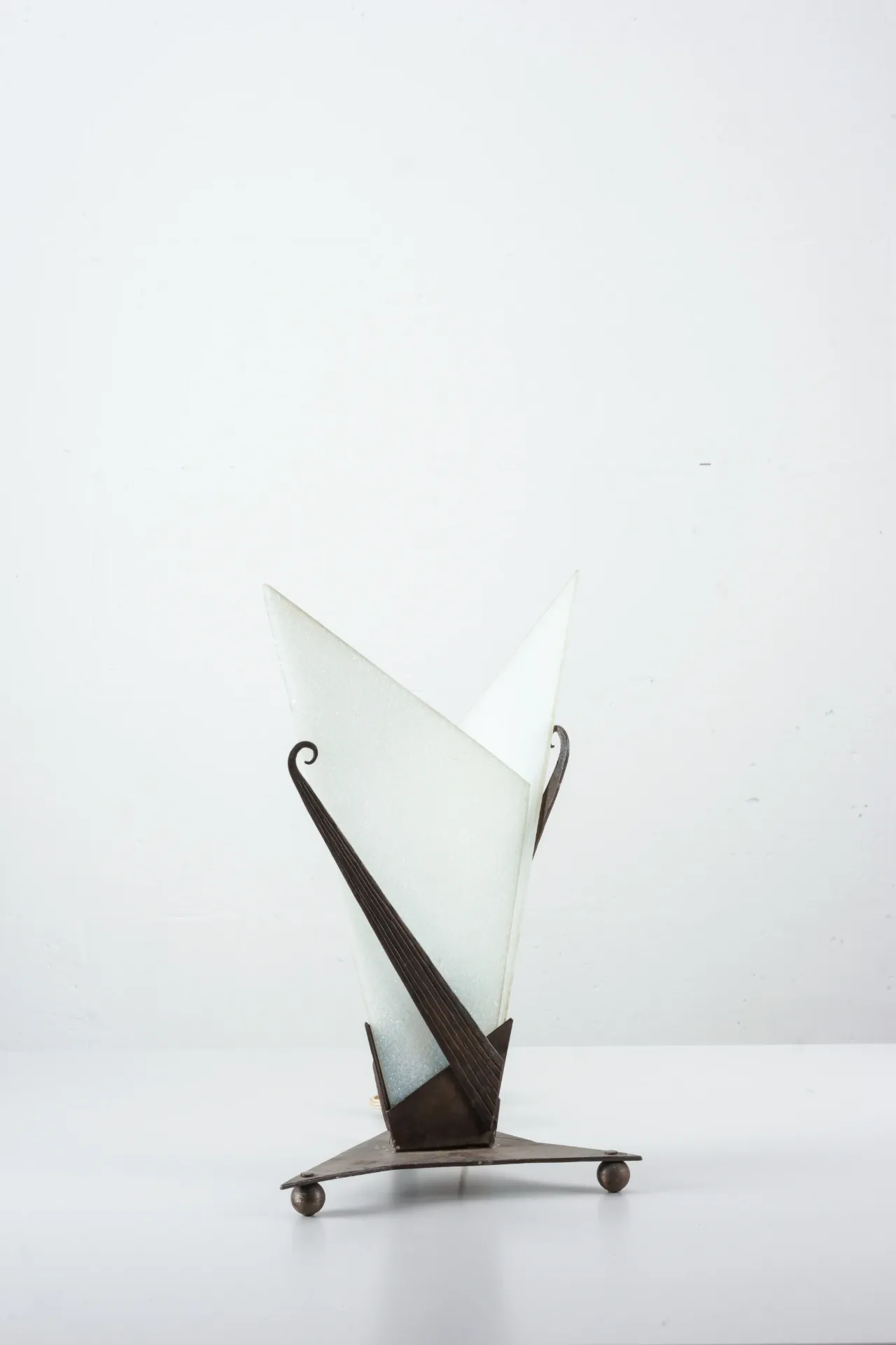 Mid-Century Modern Frosted Glass Table Lamp with Geometric Metal Base