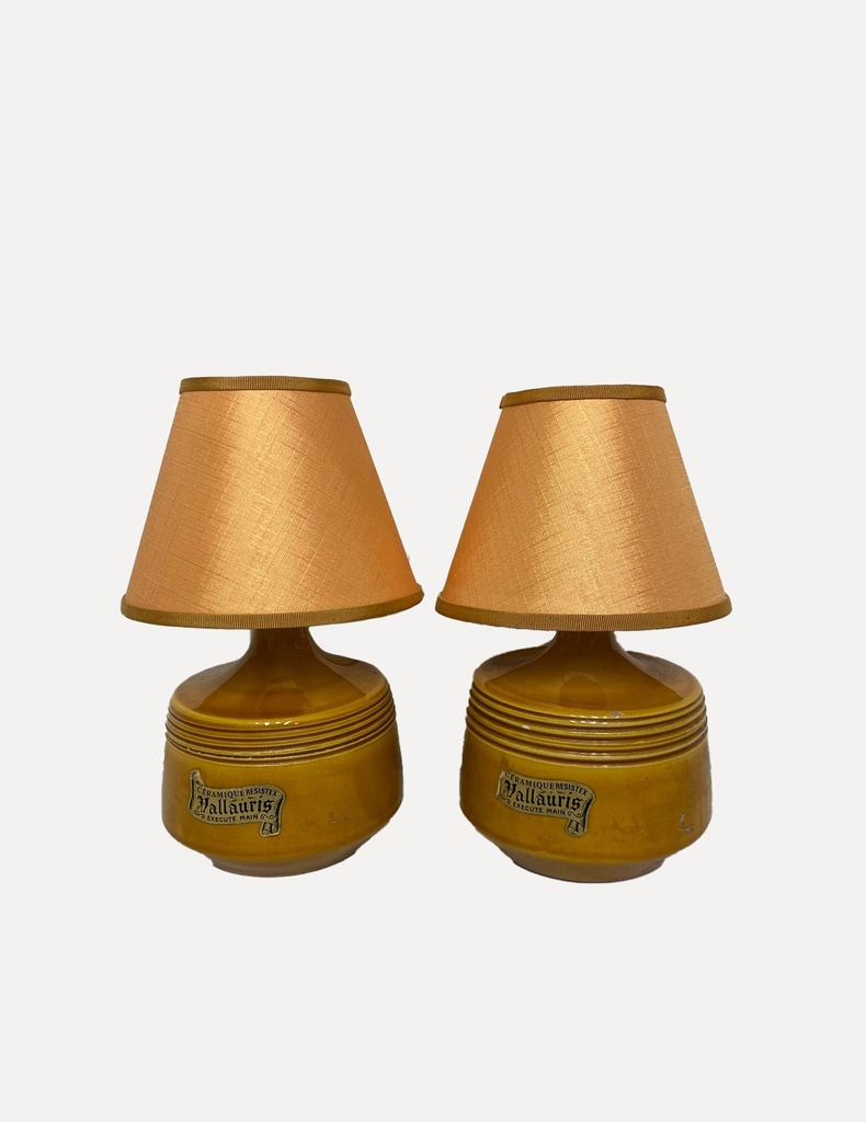 Mid-Century Vallauris Pottery Table Lamps with Amber Shades