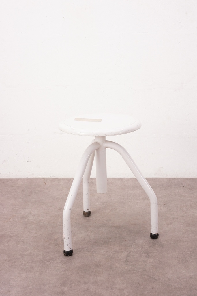 Industrial White Metal Tripod Stool