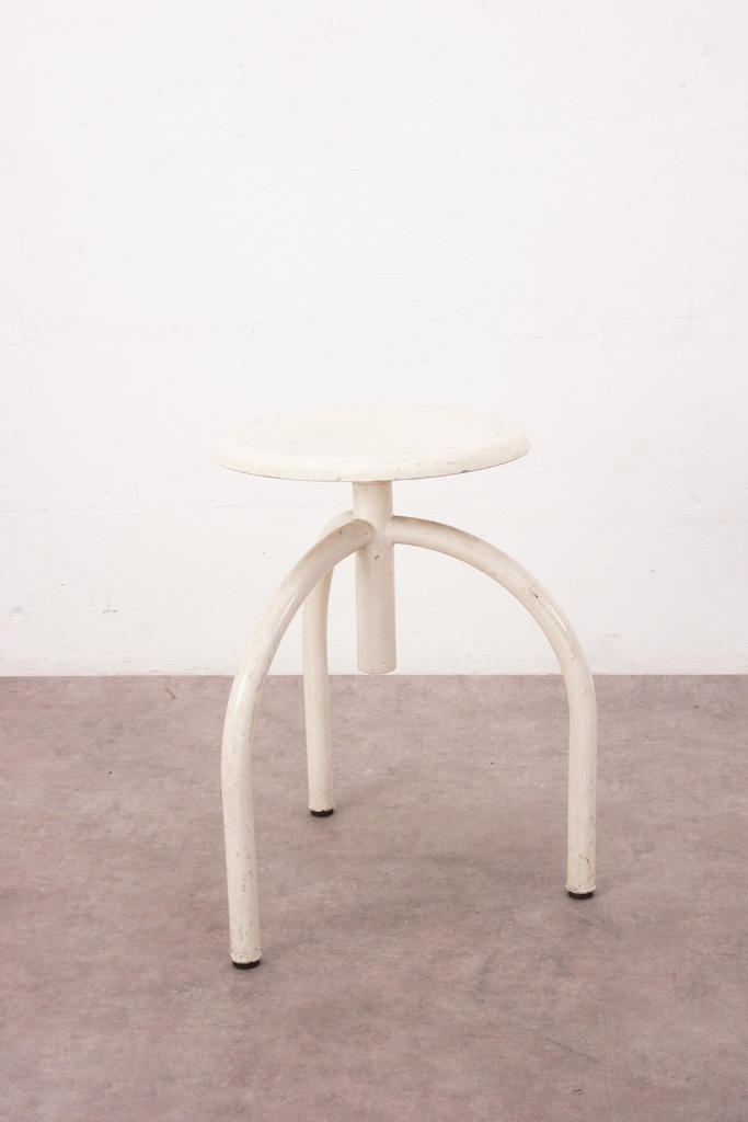 Vintage White Metal Tripod Stool
