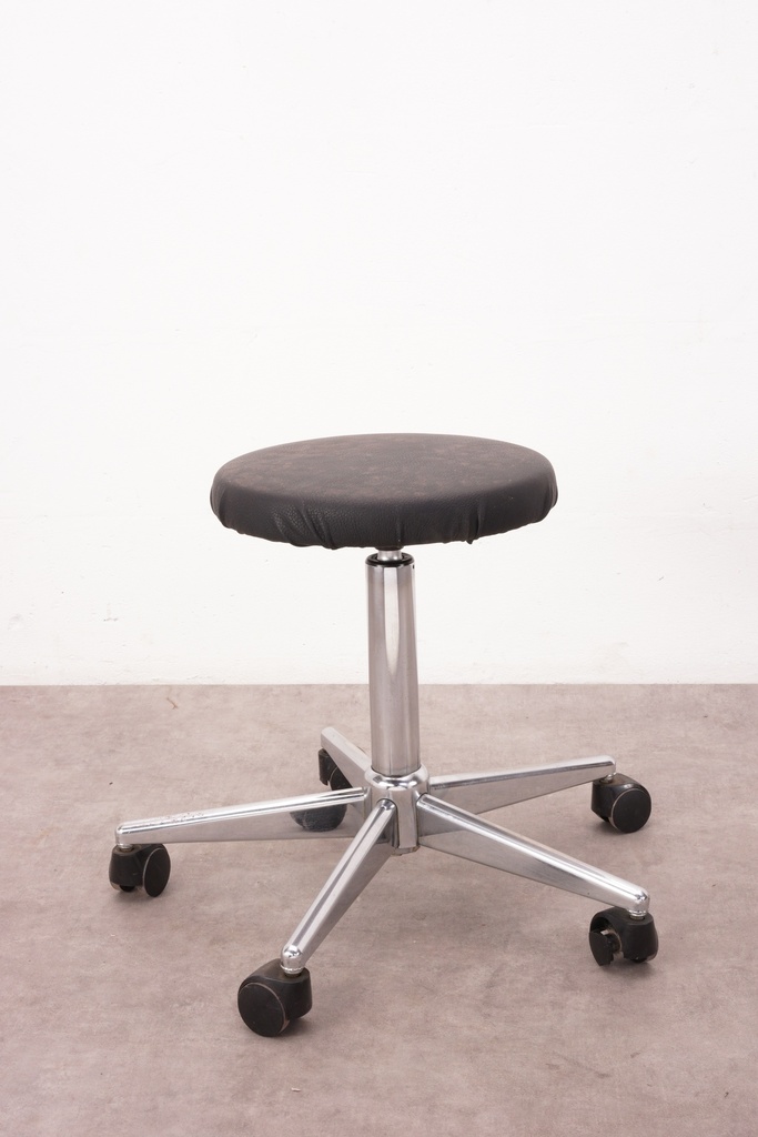 Chrome Swivel Rolling Stool with Black Cushioned Seat