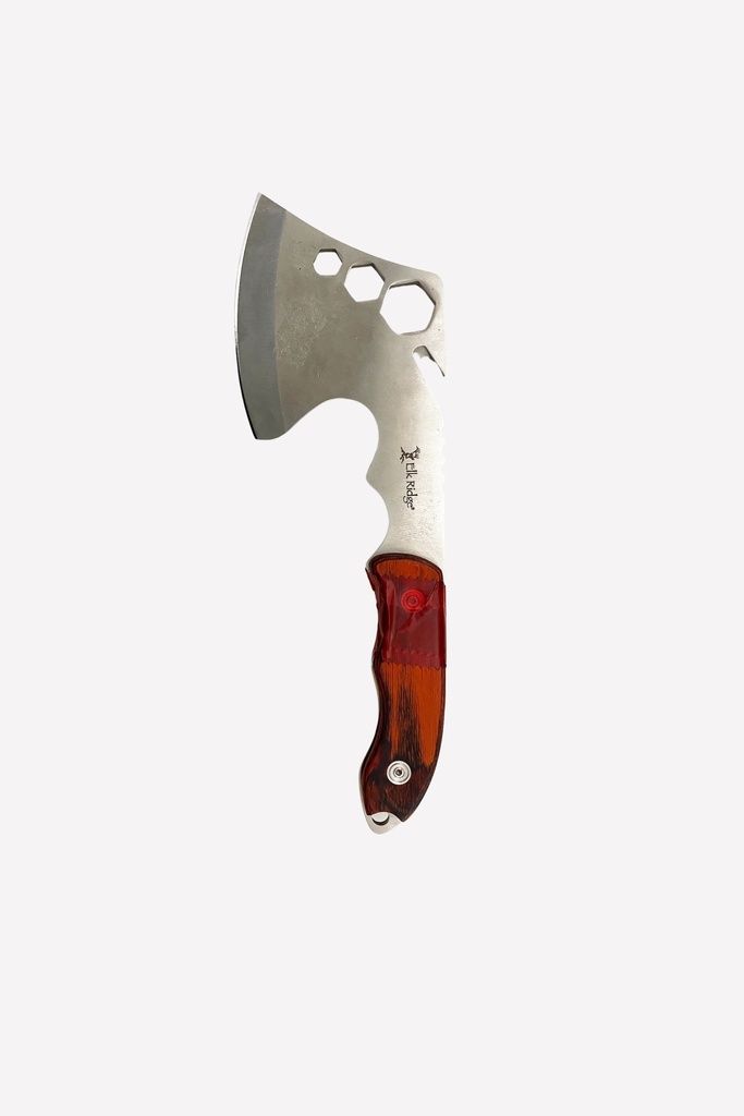 Modern Tactical Hatchet with Wood and Red Acrylic Handle