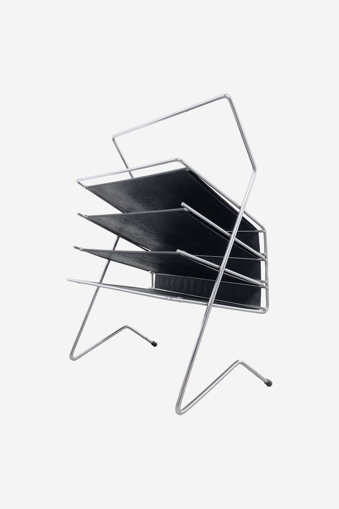 Mid-Century Modern Wire and Leather Magazine Rack