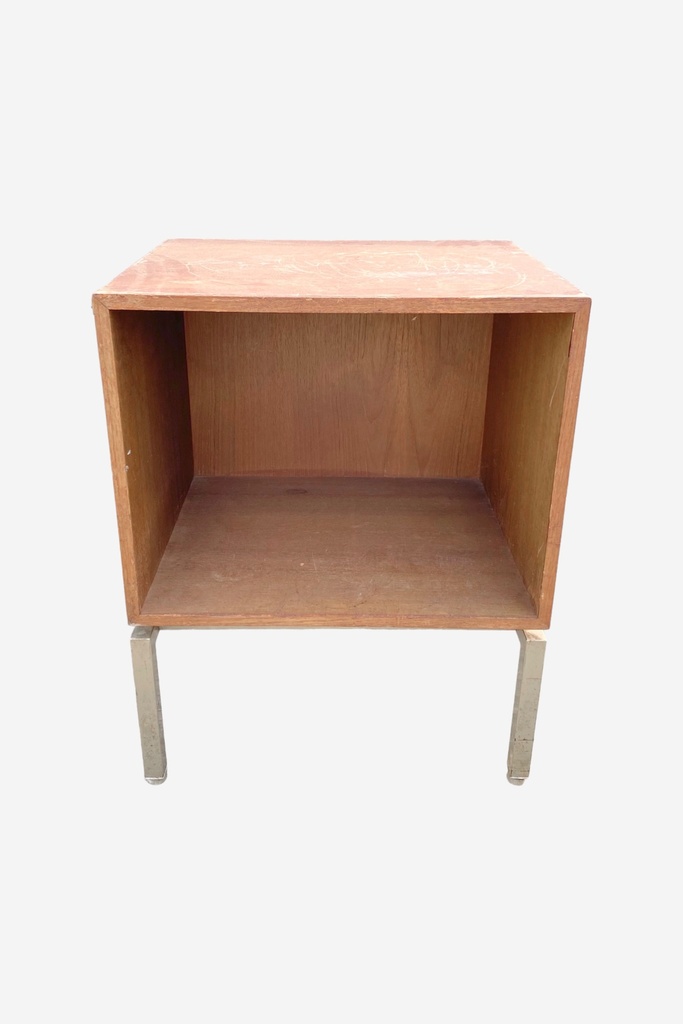 Mid-Century Modern Open Cubic Side Table with Metal Legs
