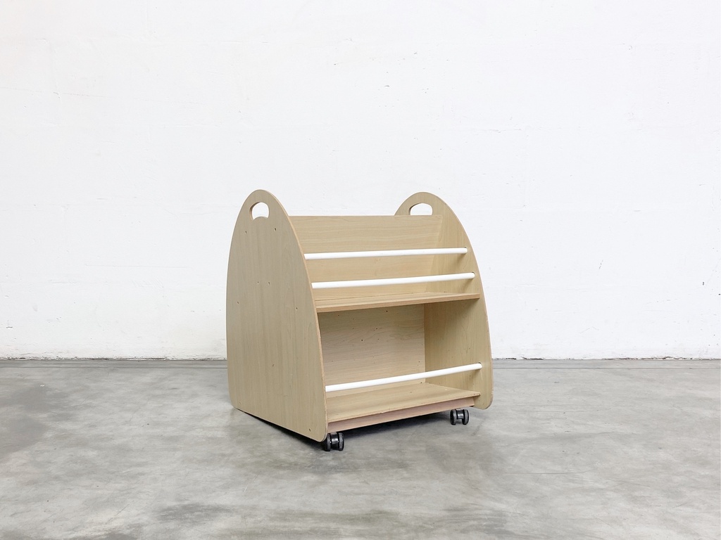 Mobile Wooden Display Cart with Shelves
