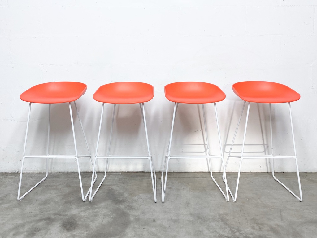 Modern Orange Bar Stools with White Metal Legs