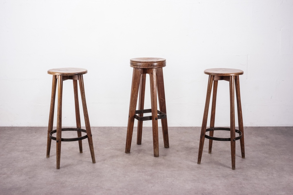 Rustic Wooden Bar Stools Trio