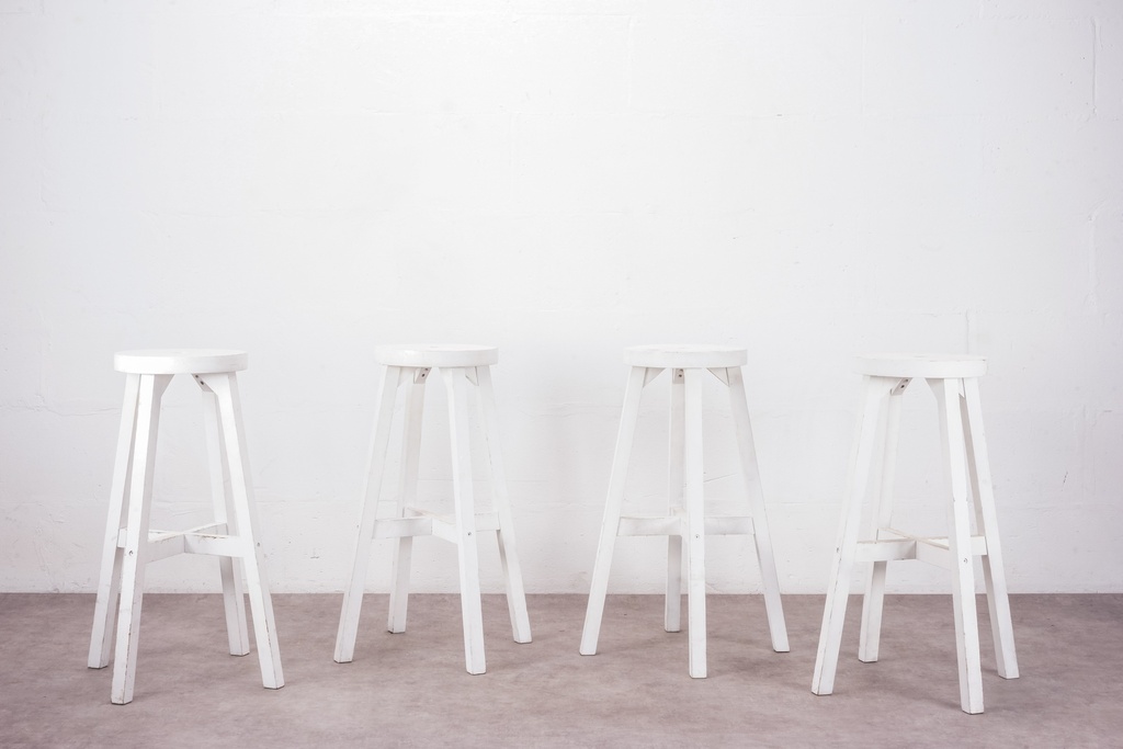Minimalist White Wooden Bar Stools Quartet