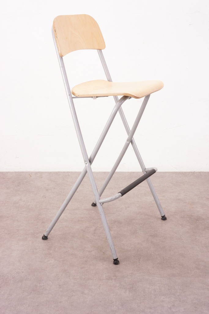 Modern Folding Bar Stool with Wooden Seat and Metal Frame