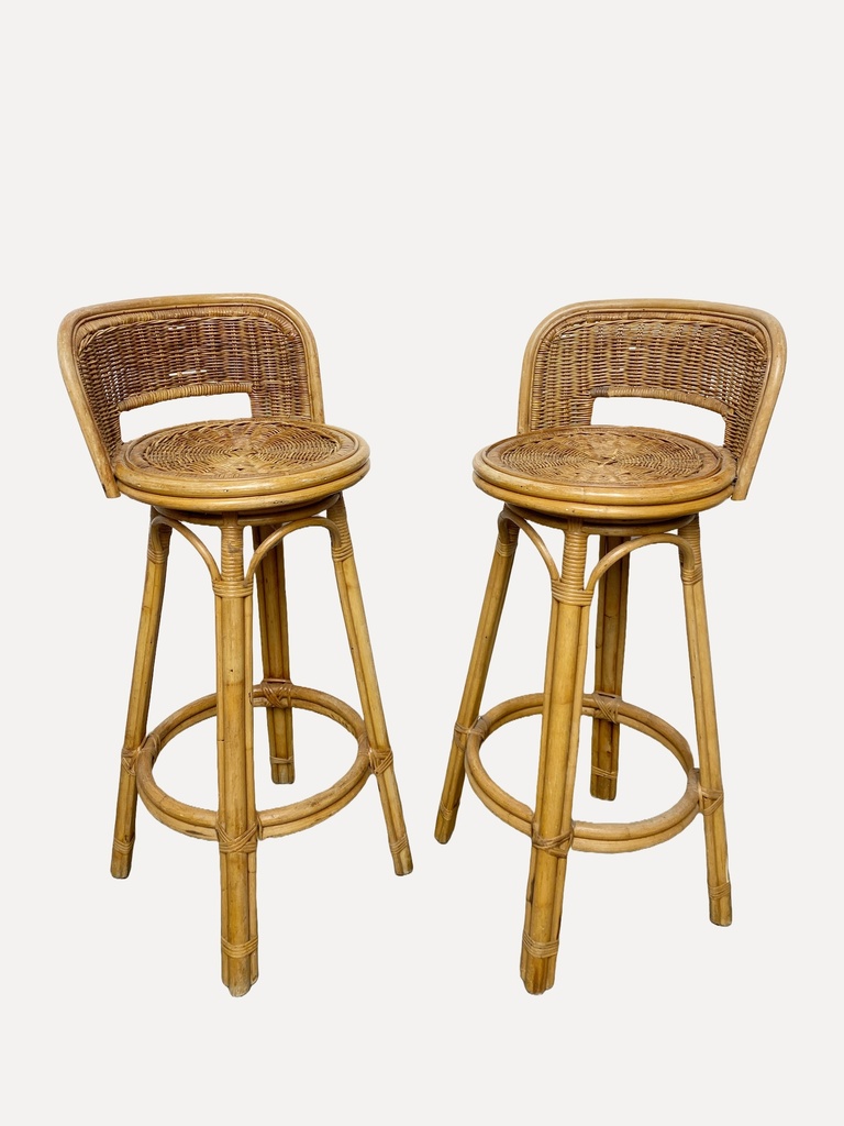 Pair of Woven Rattan Bar Stools
