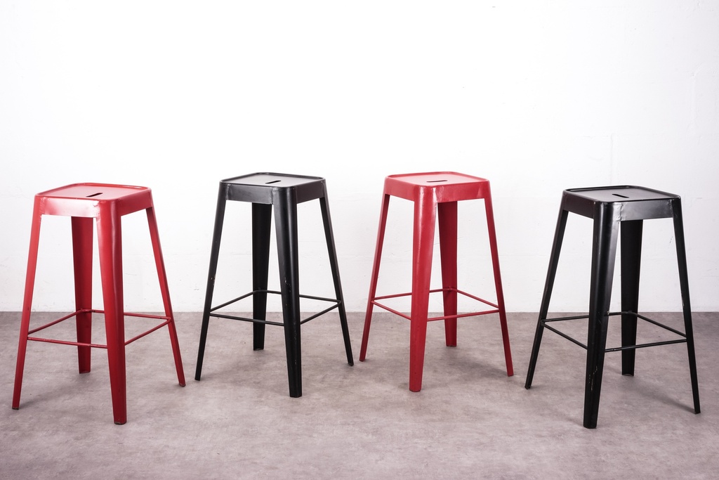 Industrial Metal Bar Stools - Red and Black