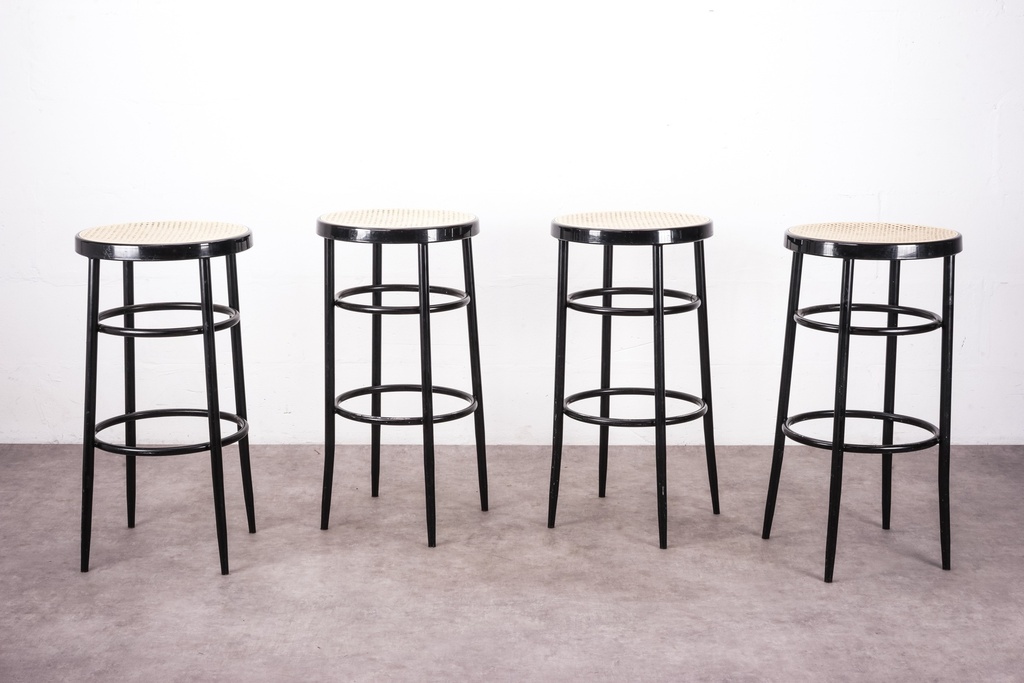Black Metal Bar Stools with Cane Seats