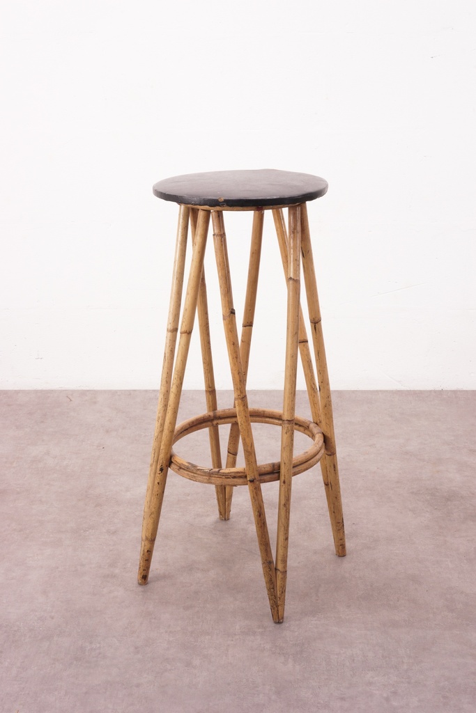 Rustic Bamboo Bar Stool with Dark Wood Seat