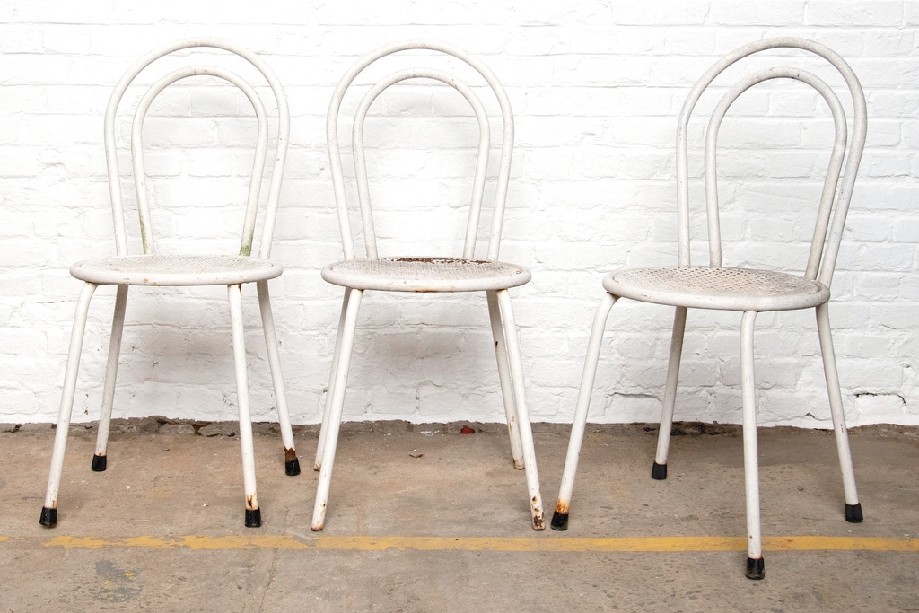 Rustic White Bistro Chairs Set of Three