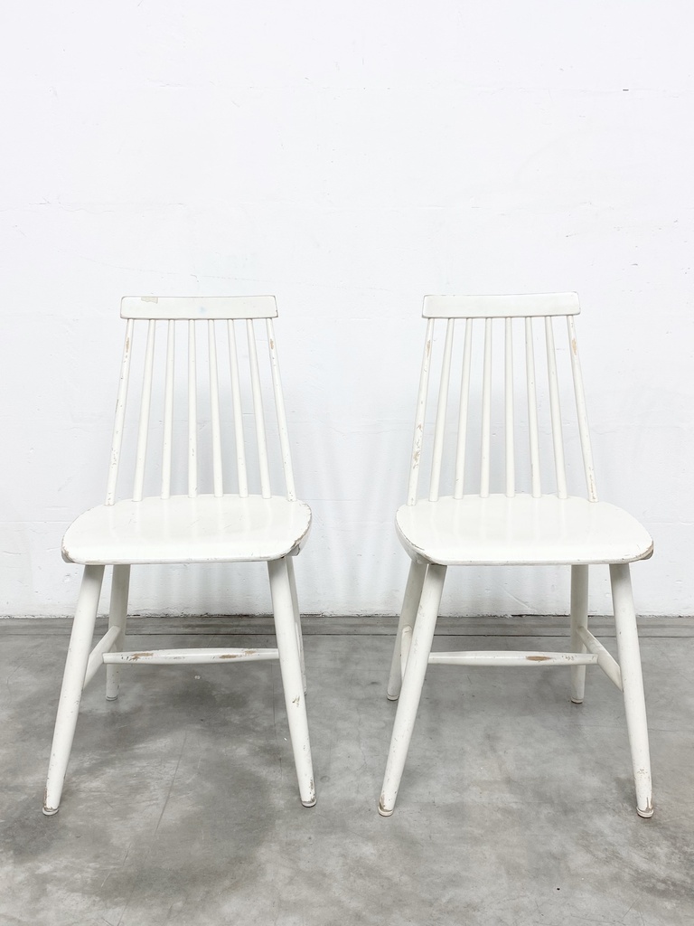 Distressed White Wooden Spindle-Back Chair