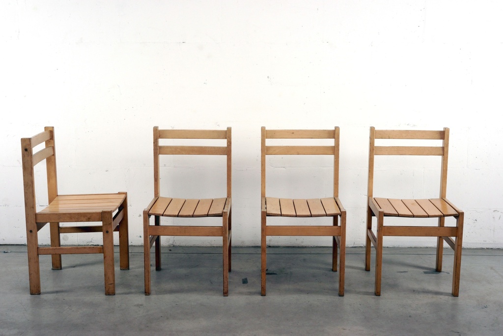 Rustic Wooden Slatted Chairs Set