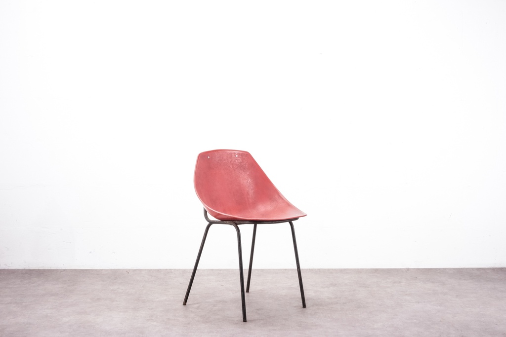 Modern Red Shell Chair with Black Metal Legs