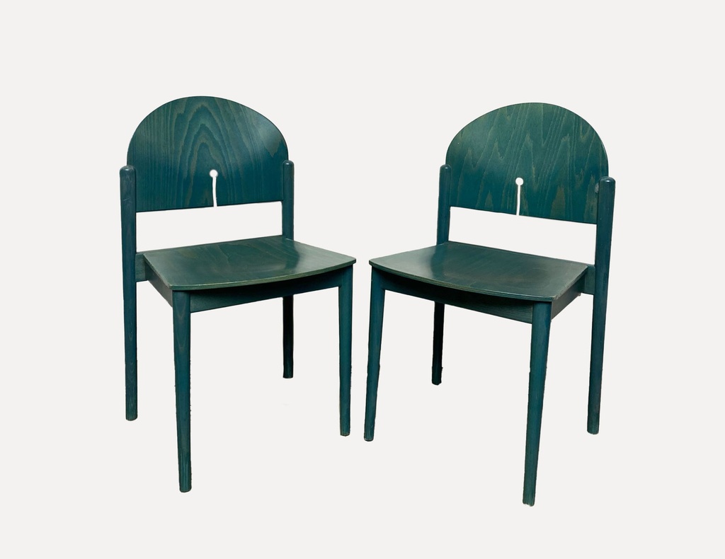 Pair of Vintage Teal Arch-Back Wood Chairs