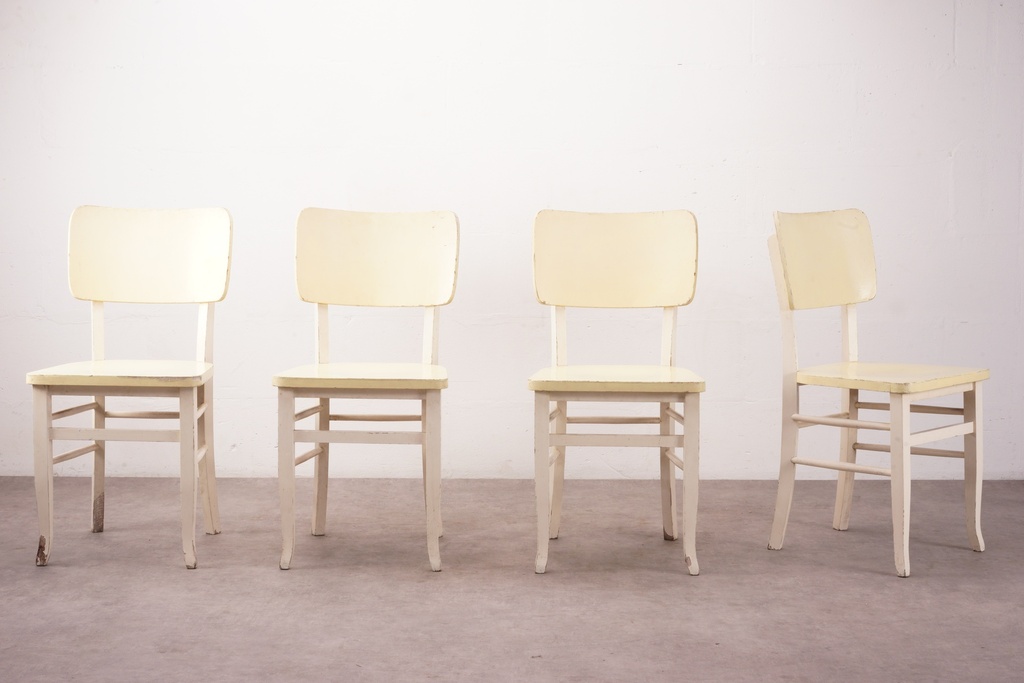 Vintage Cream Wooden Cafe Chairs Quartet