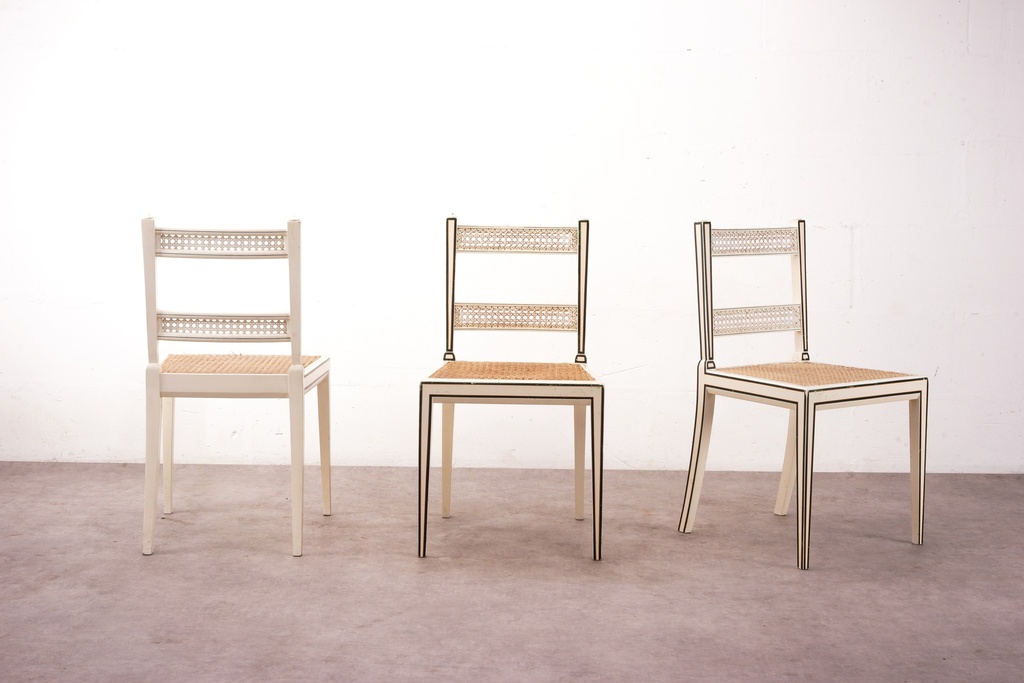 Trio of Vintage Caned Back Chairs with Painted Details