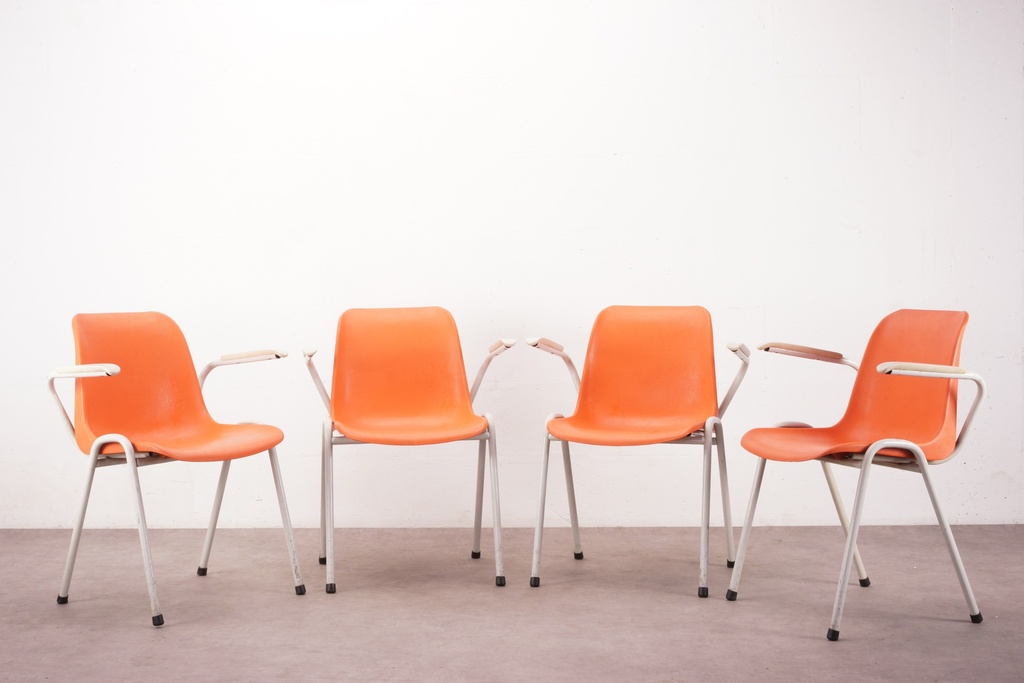 Retro Orange Stacking Armchairs Set of Four